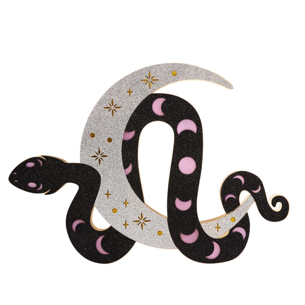 Halloween Glitter Snake Moon Star Laser Cut Wood Tarot LED Light Up Decor NEW